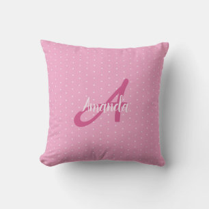 Pretty Pink Monogram and Little Dots  Cushion