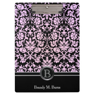 Pretty Pink Monogram Floral Damask Clipboard