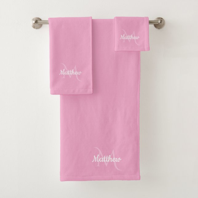 Pretty Pink Monogram Name Initial Script Bath Towel Set (Insitu)