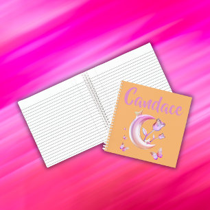 Pretty Pink- Moon, Butterfly, Floral - Monogram   Notebook