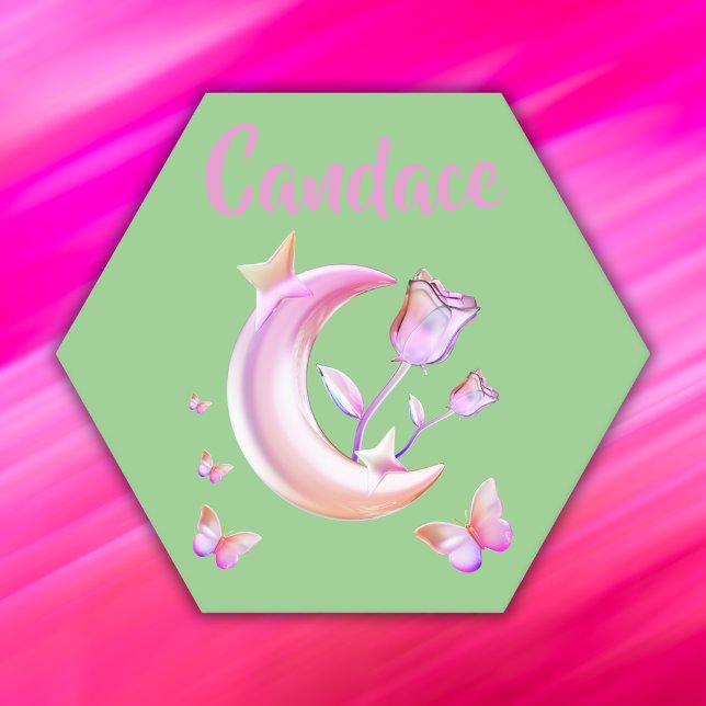 Pretty Pink- Moon, Butterfly, Floral - Monogram | Paper Coaster (Creator Uploaded)