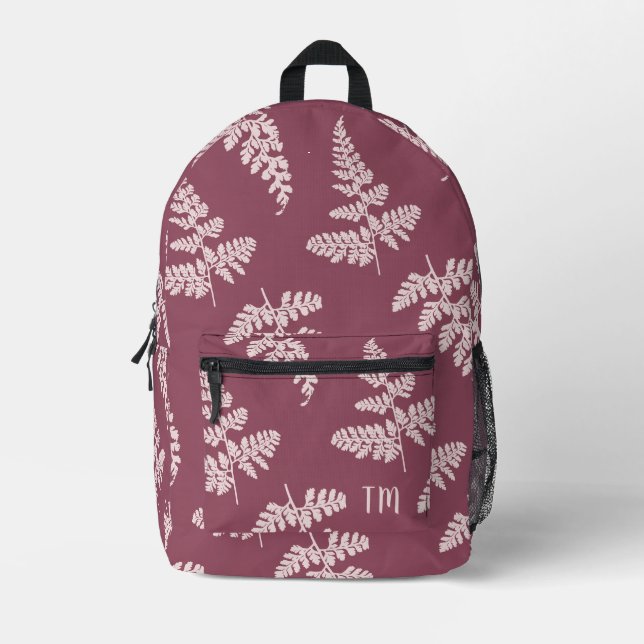 Pretty Pink Nature Pattern Monogram Initials Printed Backpack (Front)