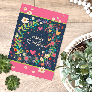 Pretty Pink Navy Floral Fun Birthday Inspirivity Card