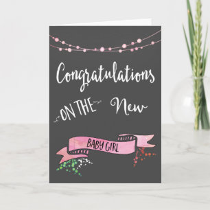 Pretty Pink New Baby Girl Congratulations Card