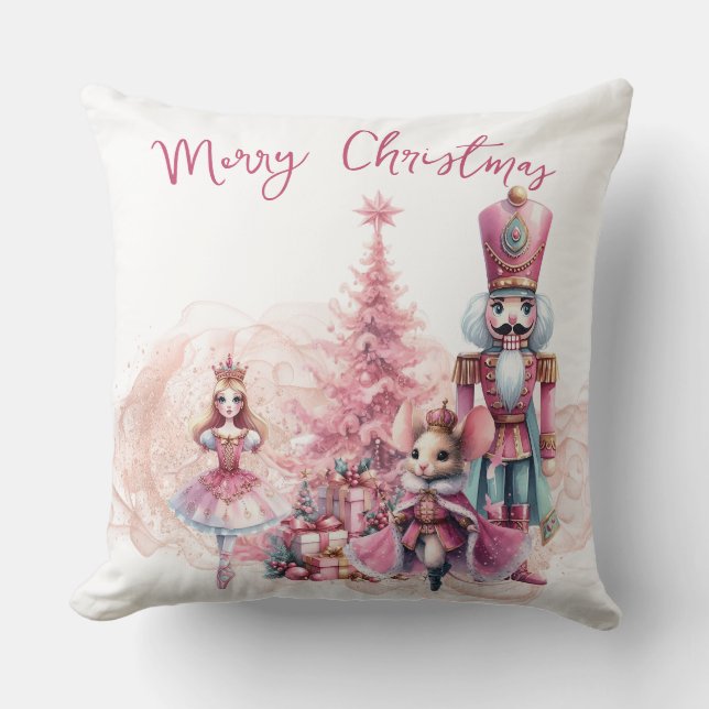 Pretty Pink Nutcracker Christmas Cushion (Front)