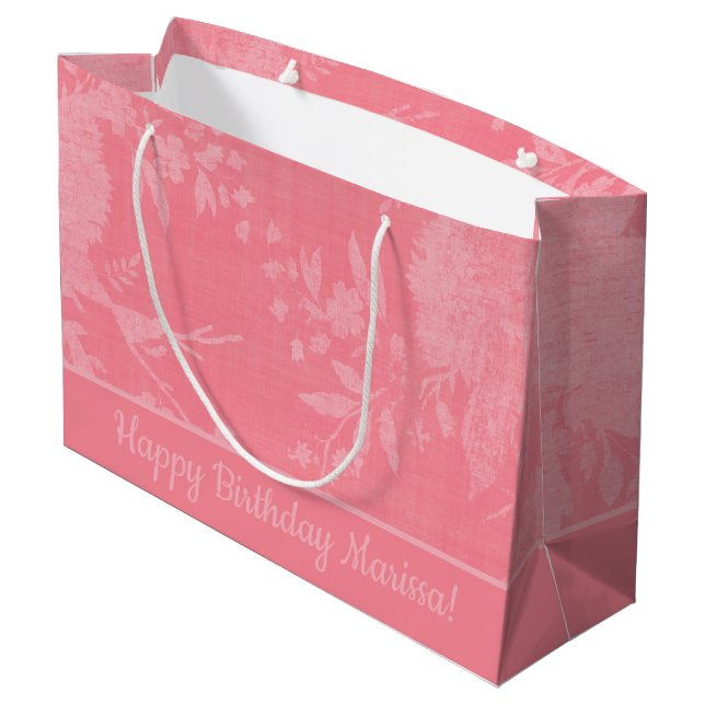 Pretty Pink on Pink Floral Pattern Large Gift Bag (Back Angled)