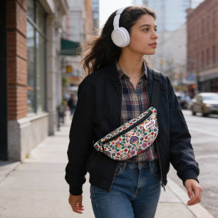 Pretty Pink Orange Floral Pattern Vintage Cottage Bum Bags