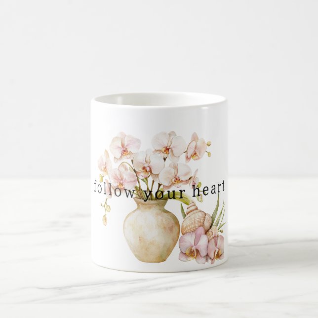 Pretty Pink Orchid Flowers Coffee Mug (Center)