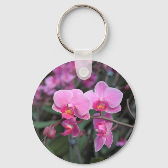 Pretty pink orchid flowers key ring (Front)