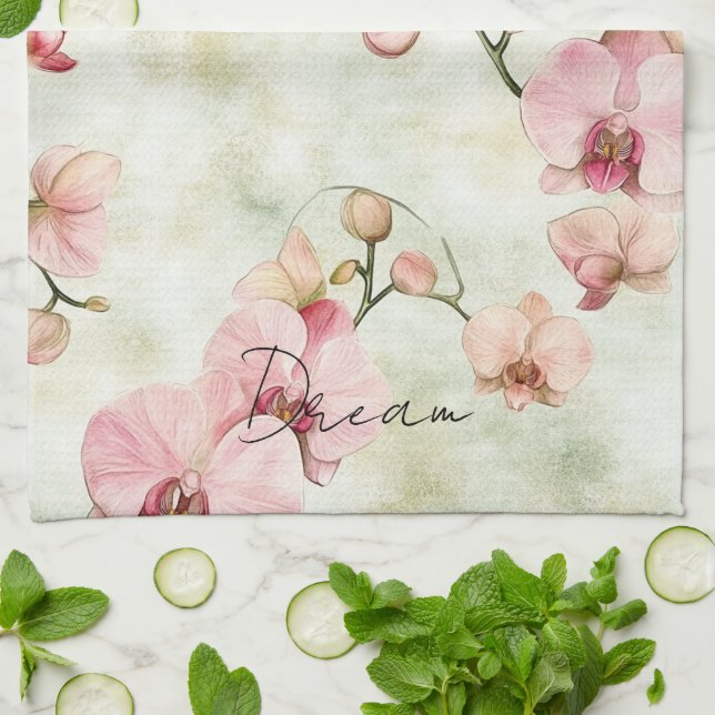 Pretty Pink Orchids Tea Towel (Folded)