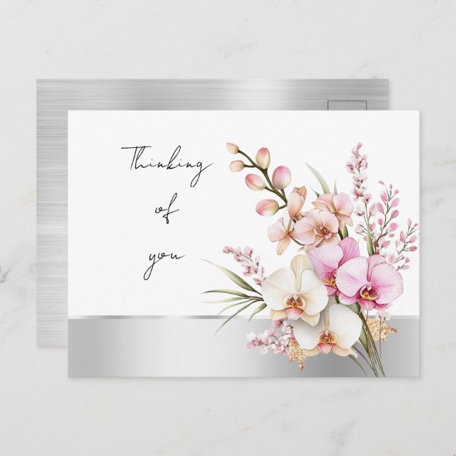 Pretty Pink Orchids Thinking of you Postcard (Front/Back)