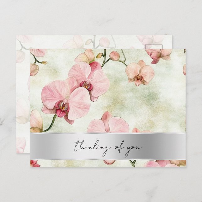 Pretty Pink Orchids Wedding Postcard (Front/Back)