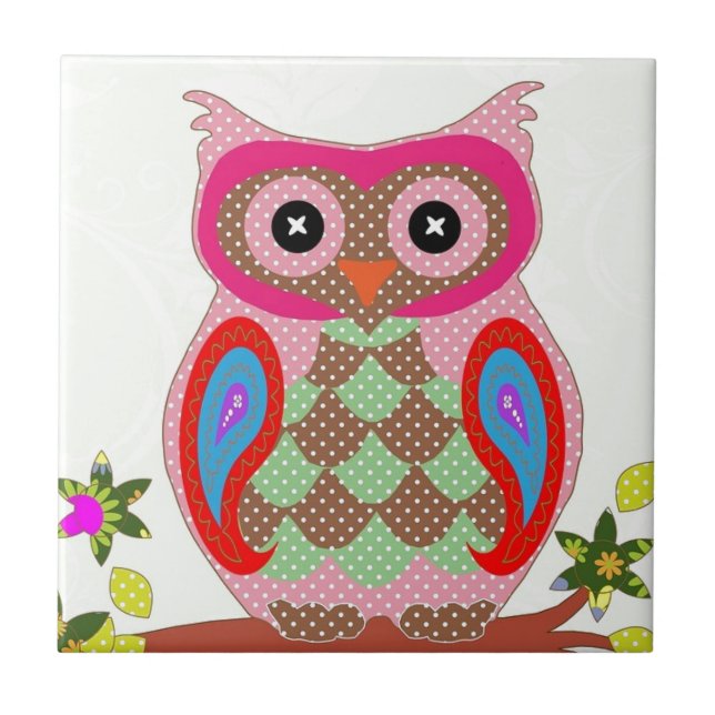 Pretty Pink Owl Print, Pattern accessories Tile (Front)