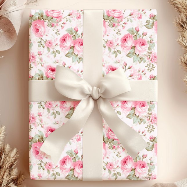 Pretty Pink Painted Roses  Wrapping Paper (Creator Uploaded)