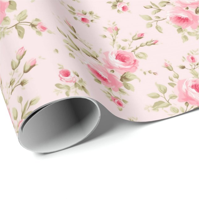 Pretty Pink Painted Roses  Wrapping Paper (Roll Corner)