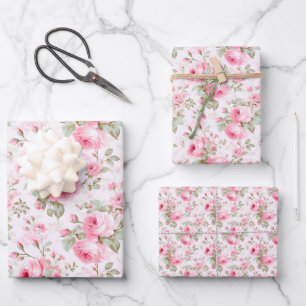 Pretty Pink Painted Roses  Wrapping Paper Sheet