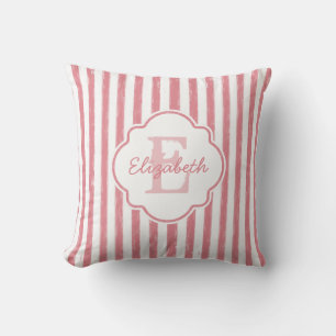 Pretty Pink Painted Stripes Monogram and Name Cushion