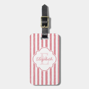Pretty Pink Painted Stripes Monogram and Name Luggage Tag