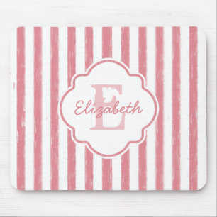 Pretty Pink Painted Stripes Monogram and Name Mouse Pad
