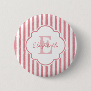 Pretty Pink Painted Stripes Monogram With Name 6 Cm Round Badge