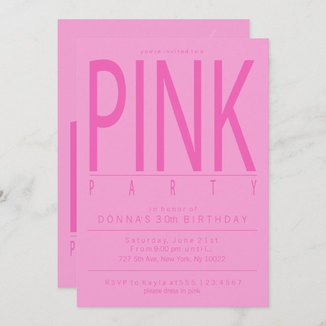 Pretty Pink Party Invitations (Front/Back)