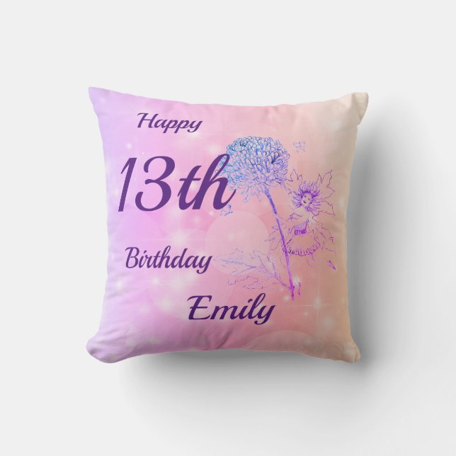 Pretty pink pastel Fairy sparkle 13th birthday Cushion (Front)