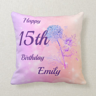 Pretty pink pastel Fairy sparkle 15th birthday Cushion