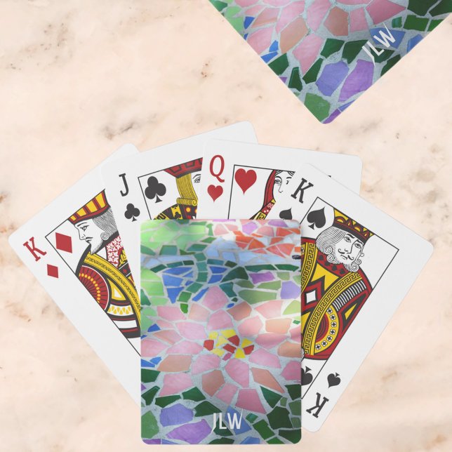 Pretty Pink Pastel Floral Mosaic Flower Playing Cards (Creator Uploaded)