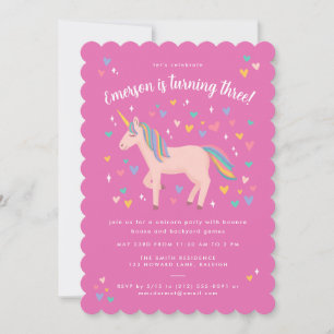 Pretty Pink Pastel Rainbow Unicorn Birthday Party Invitation