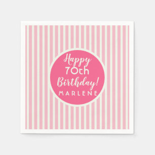 Pretty Pink Pastel Stripe 70th Birthday Napkin