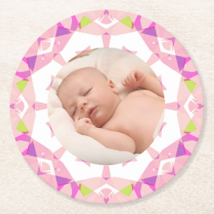 Pretty Pink Pastels Custom Picture Girl’s Birthday Round Paper Coaster