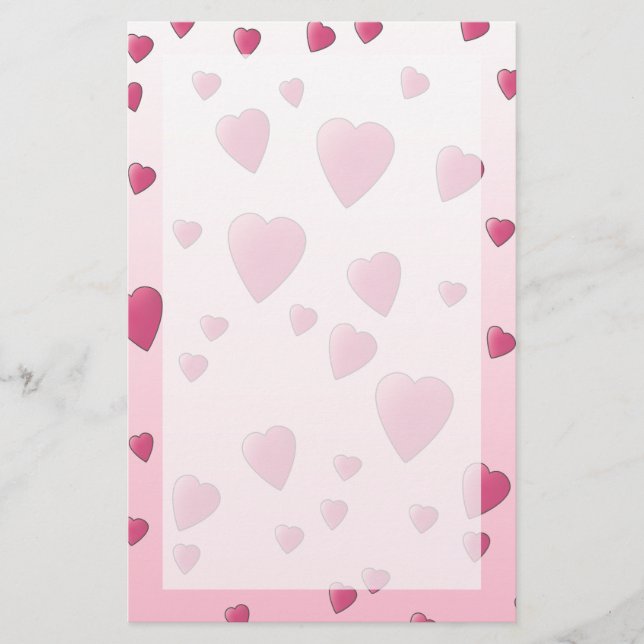 Pretty Pink Pattern of Love Hearts. Stationery (Front)