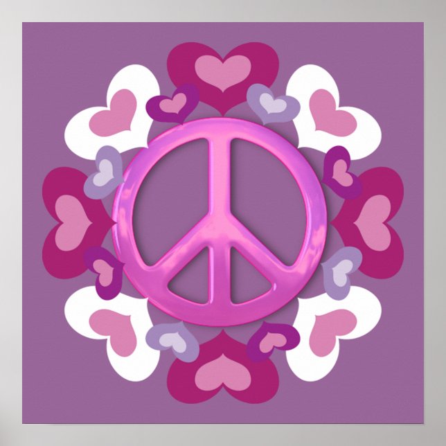Pretty Pink Peace Sign and Hearts Print (Front)