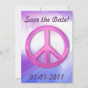 Pretty Pink Peace Sign Announcemets Save The Date