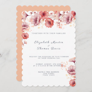 Pretty Pink, Peach Fuzz, Watercolor Wedding Invitation
