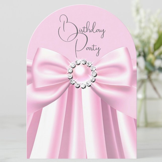 Pretty Pink Pearl Jewel Bow Birthday Party Invitation (Creator Uploaded)