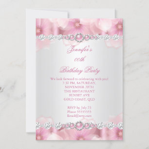 Pretty Pink Pearl White Flowers Birthday Party 3 Invitation