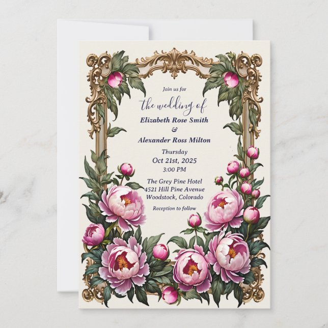 Pretty Pink peonies art frame wedding  Invitation (Front)