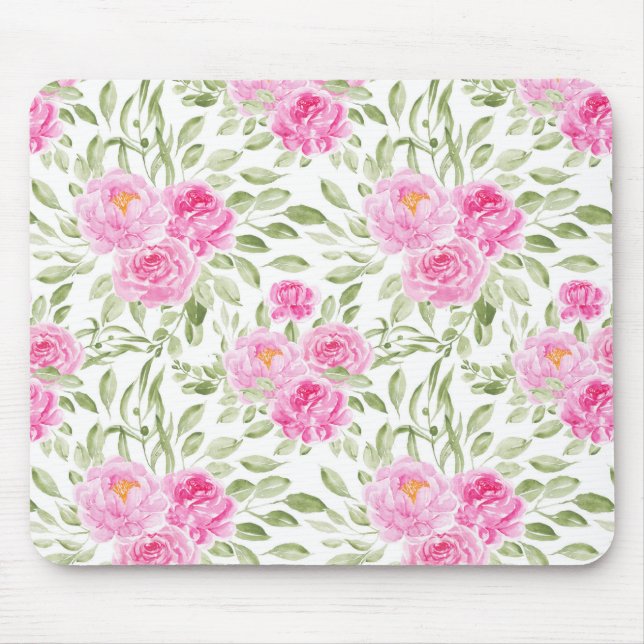 Pretty Pink Peonies Floral Bouquet Pattern Mouse Pad (Front)