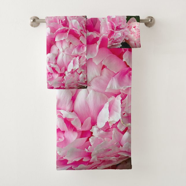 Pretty Pink Peonies Floral Photo Bath Towel Set (Insitu)