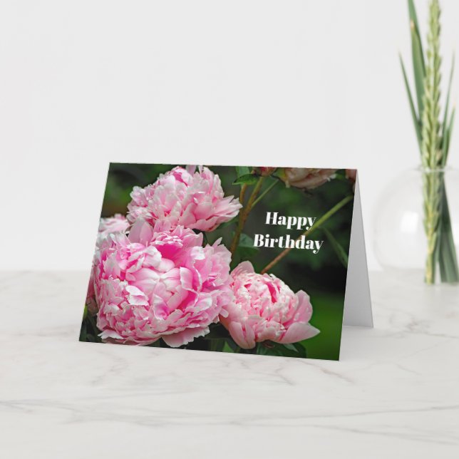 Pretty Pink Peonies Floral Photo Birthday Card (Front)