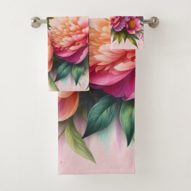 Pretty Pink Peonies Floral Towel (Insitu)