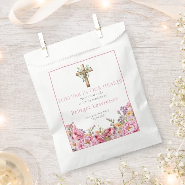 Pretty Pink Peonies Funeral Seed Packet Favour Bag (Clipped)