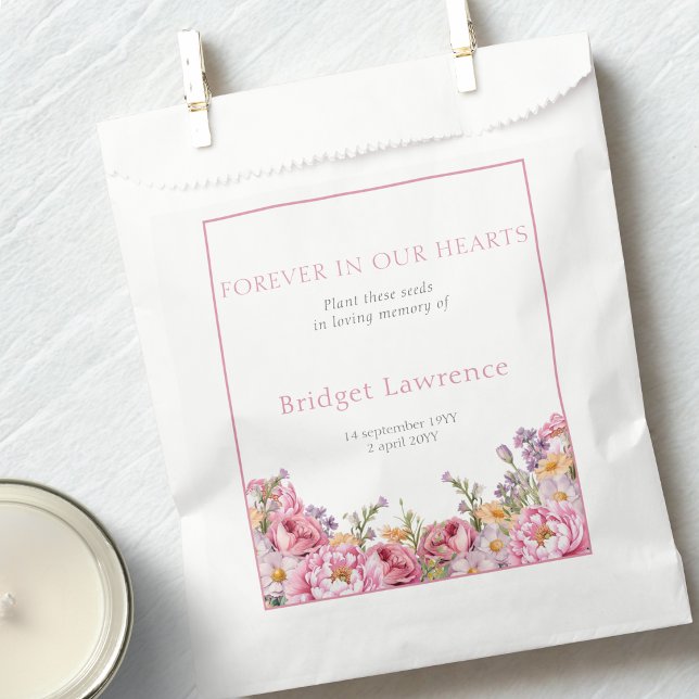 Pretty Pink Peonies Funeral Seed Packet Favour Bag (Creator Uploaded)