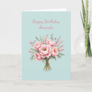 Pretty Pink Peony Flower Bouquet Birthday Card