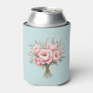 Pretty Pink Peony Flower Bouquet Can Cooler