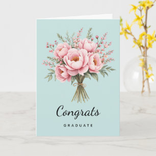 Pretty Pink Peony Flower Bouquet Graduation Card