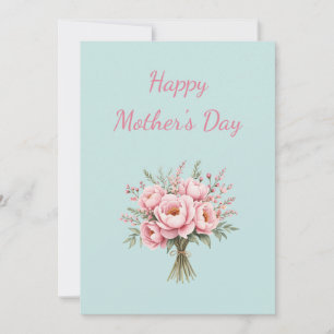 Pretty Pink Peony Flower Bouquet Mother's Day Holiday Card