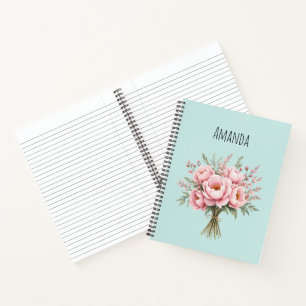 Pretty Pink Peony Flower Bouquet Notebook
