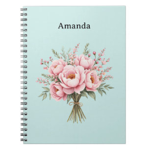 Pretty Pink Peony Flower Bouquet Notebook